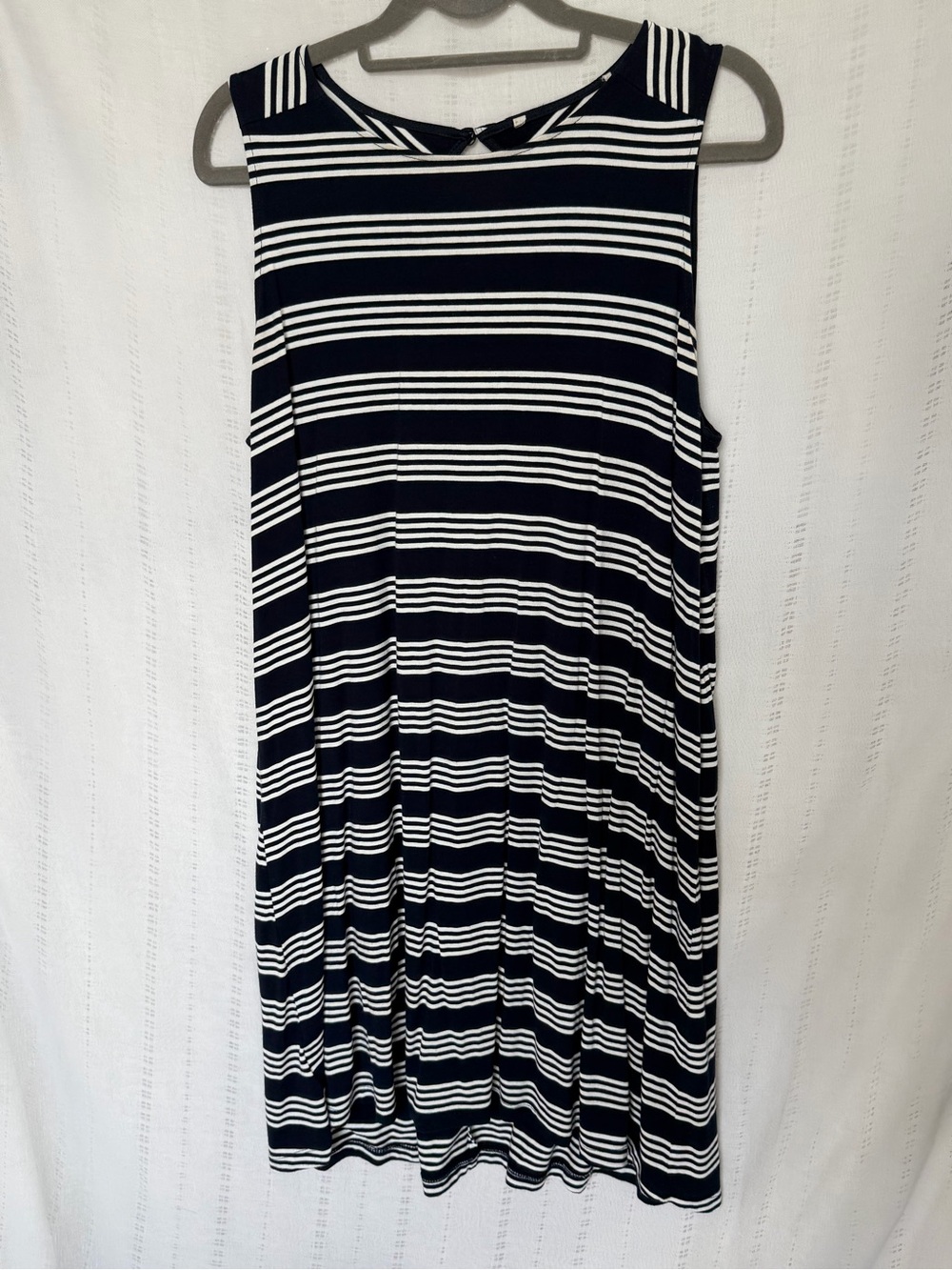 LOFT Navy and White Striped Midi Dress